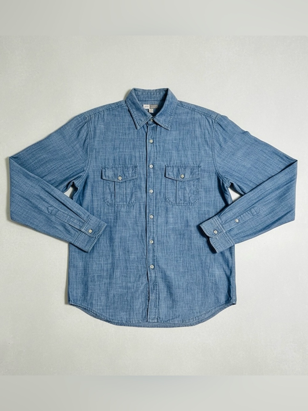 Joseph Abboud Chambray Denim Work Shirt Large Blue Long Sleeve Button Up Casual